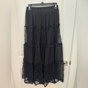 Cosmic Aura Black Lace Tiered Maxi Skirt- medium - E